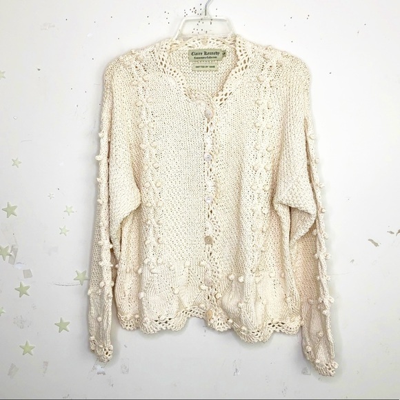 CLAIRE Kennedy cream Hand knit bobble cardigan - Picture 1 of 13